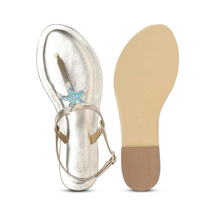 Saint Avril Starfish Jeweled Platin Leather Sandals