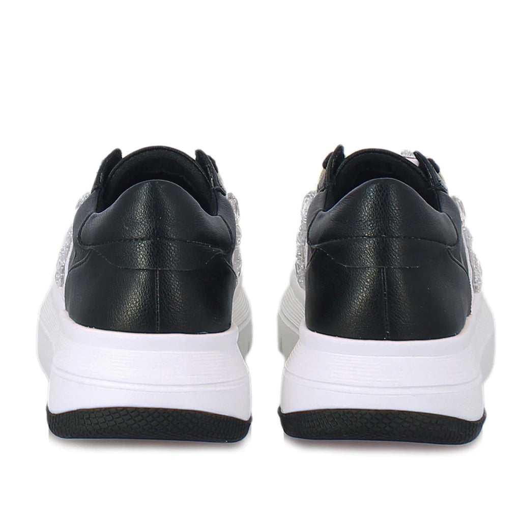 Saint Joanna Crystal Black Leather Sneakers: Elegant, comfortable footwear with a touch of sparkle, perfect for any occasion