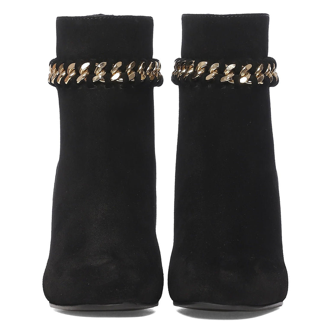 Saint Amica Black Leather Metal Chain Décor Boots