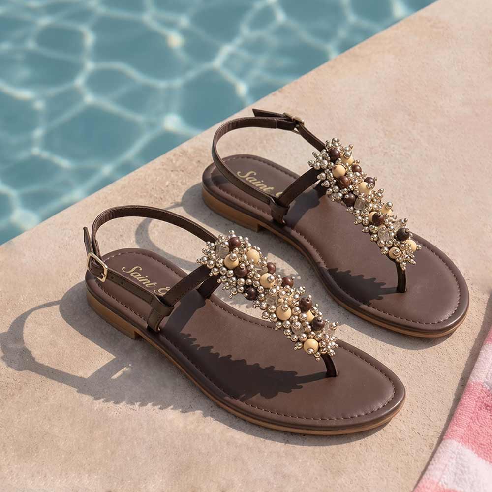 Saint Kierel Jeweled Brown Leather Sandals