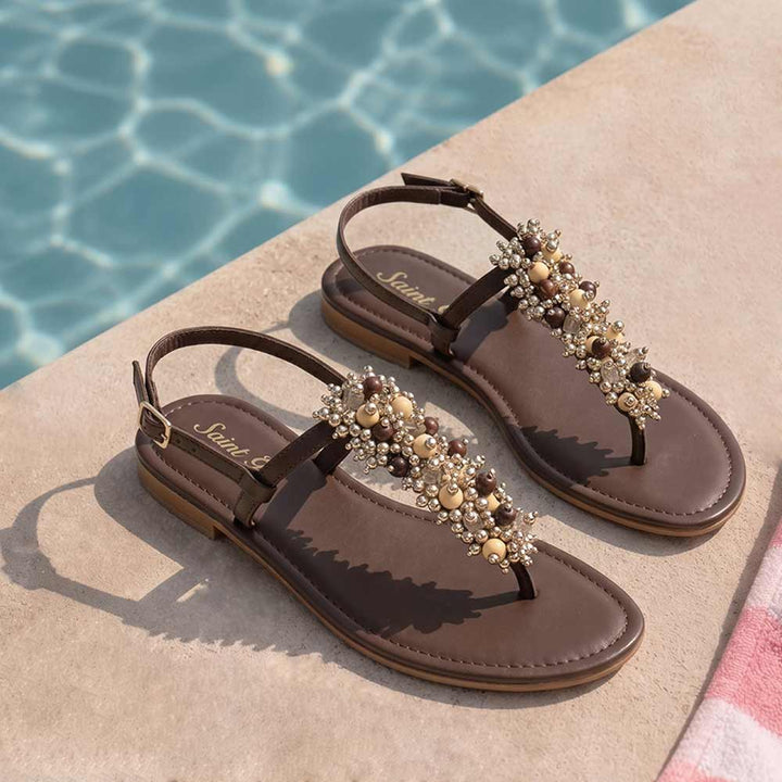 Saint Kierel Jeweled Brown Leather Sandals
