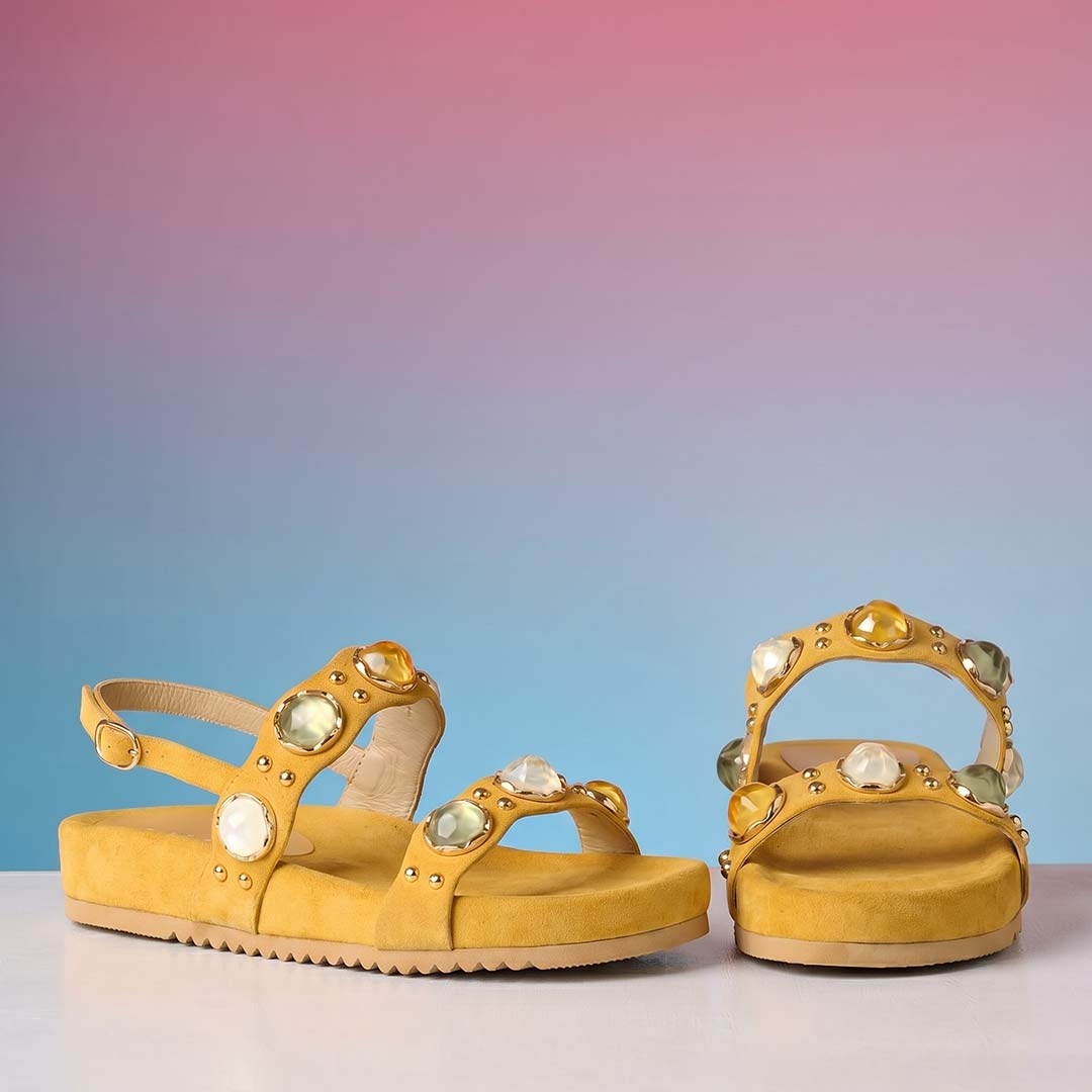 Saint Solira Multi Stone Mustard Leather Footbed Sandals – SaintG USA