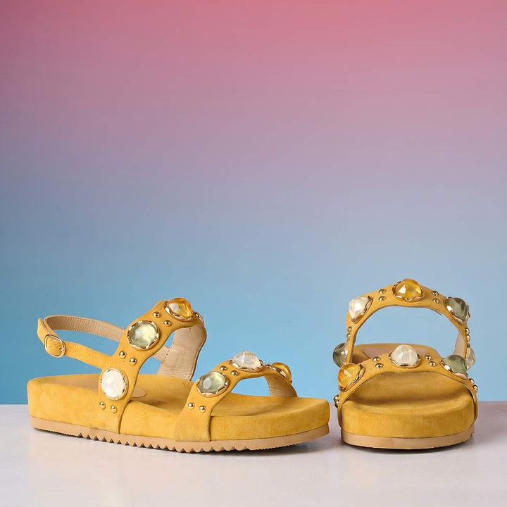 Saint Solira Multi Stone Mustard Leather Footbed Sandals
