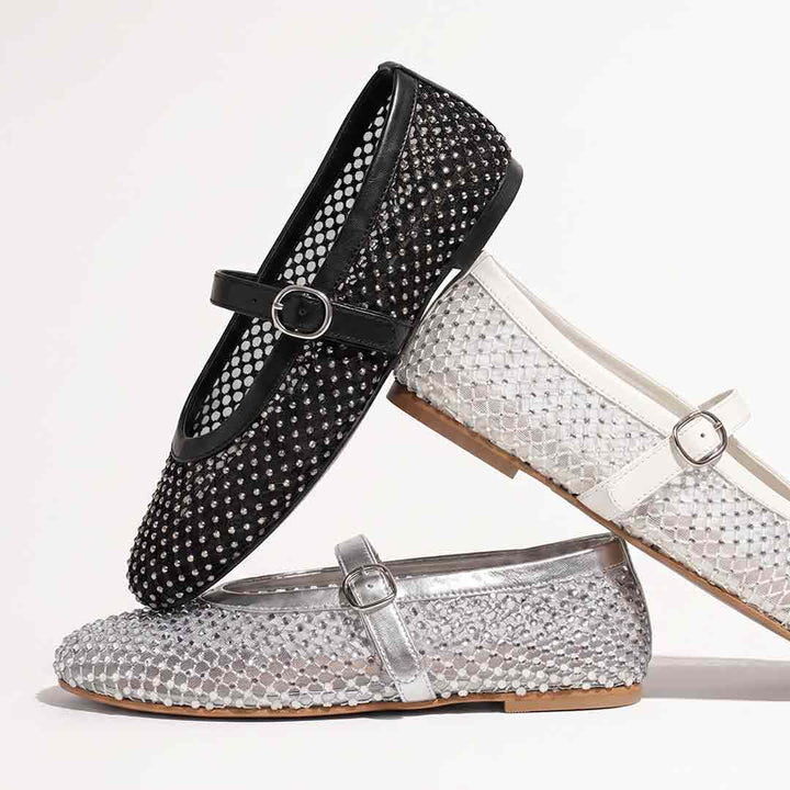Saint Lennon Strass Embellished BlackLeather Flats