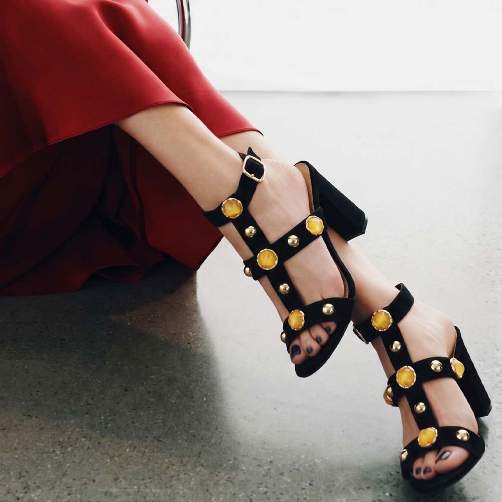 Saint Hope Studded Black Suede Block Heels