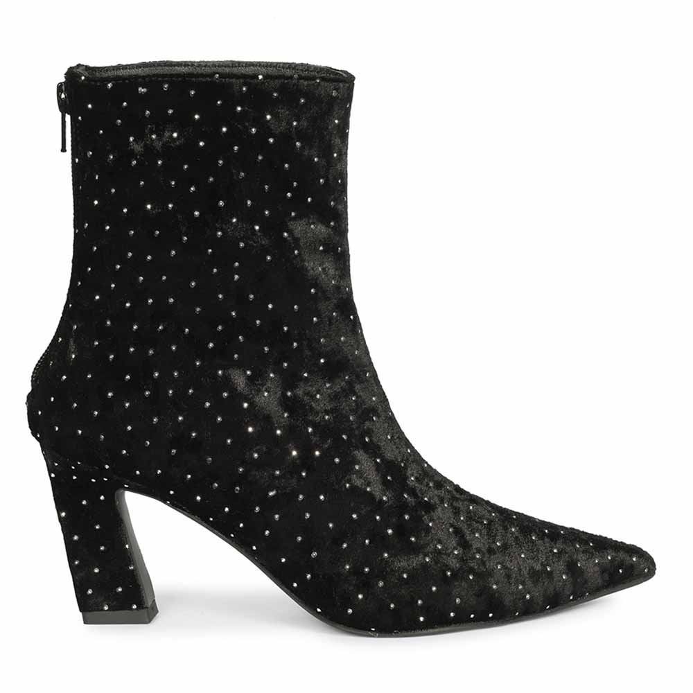 Saint Yara Black Velvet Strass Ankle Boots