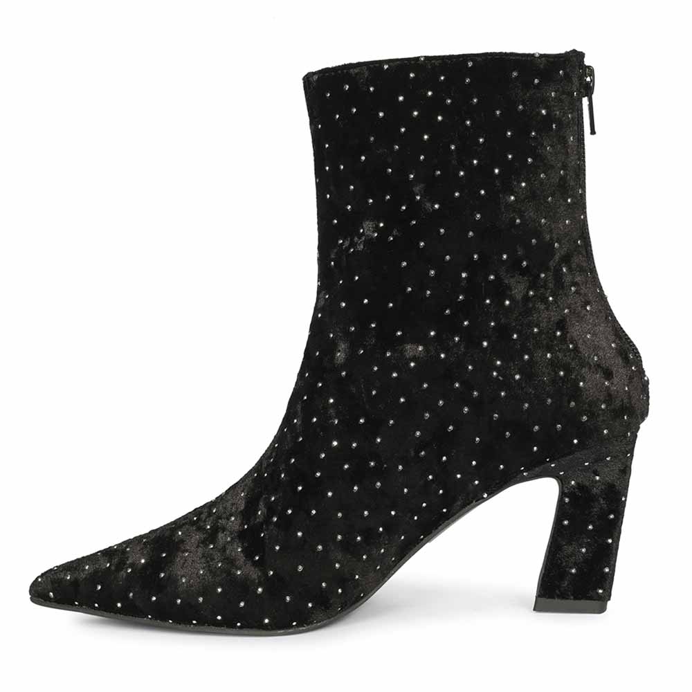 Saint Yara Black Velvet Strass Ankle Boots