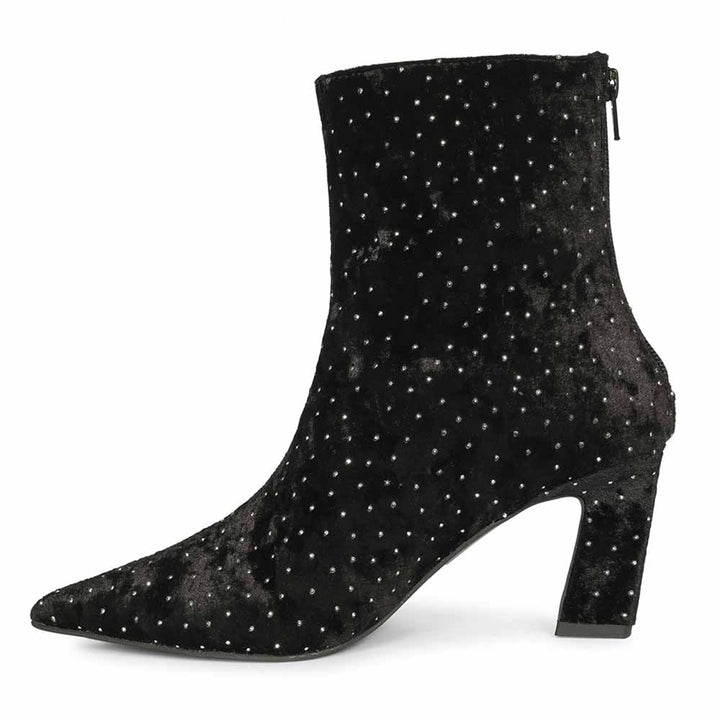 Saint Yara Black Velvet Strass Ankle Boots