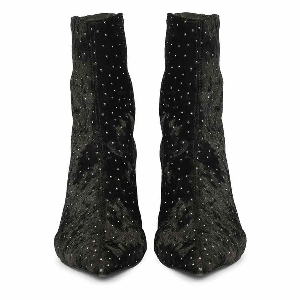 Saint Yara Black Velvet Strass Ankle Boots