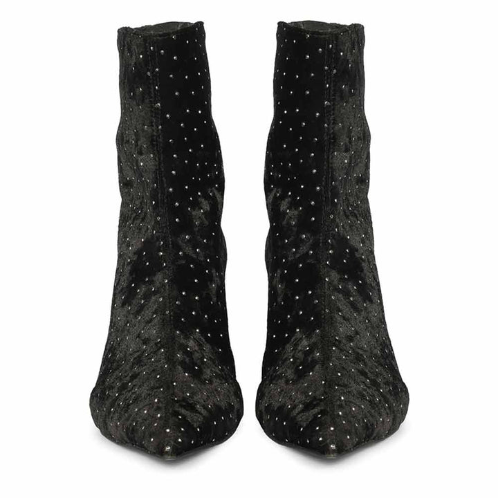 Saint Yara Black Velvet Strass Ankle Boots