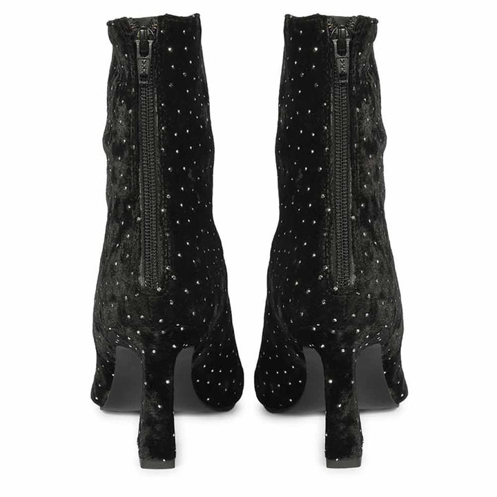 Saint Yara Black Velvet Strass Ankle Boots