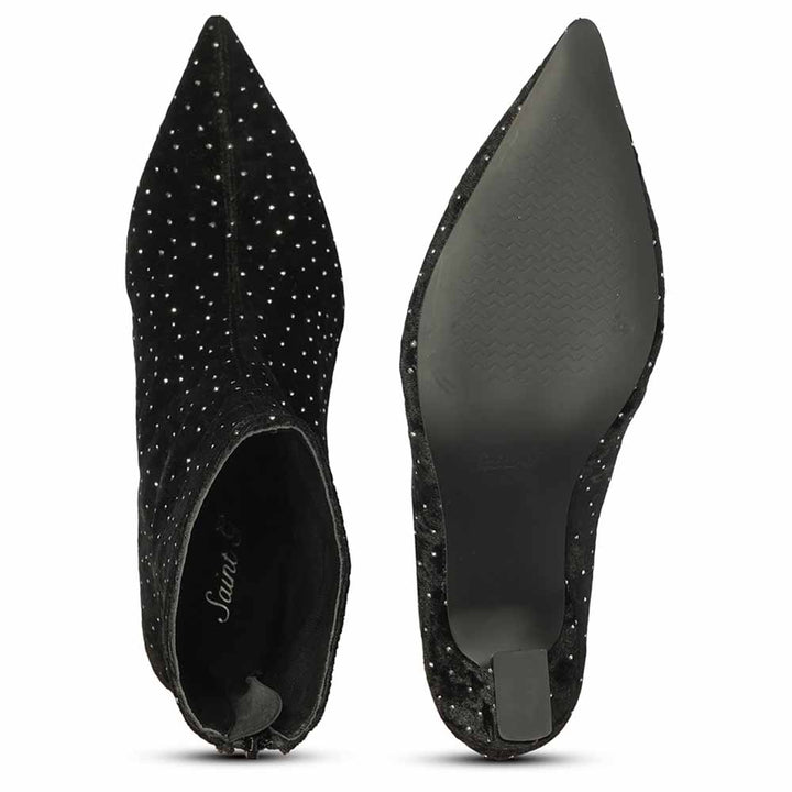 Saint Yara Black Velvet Strass Ankle Boots