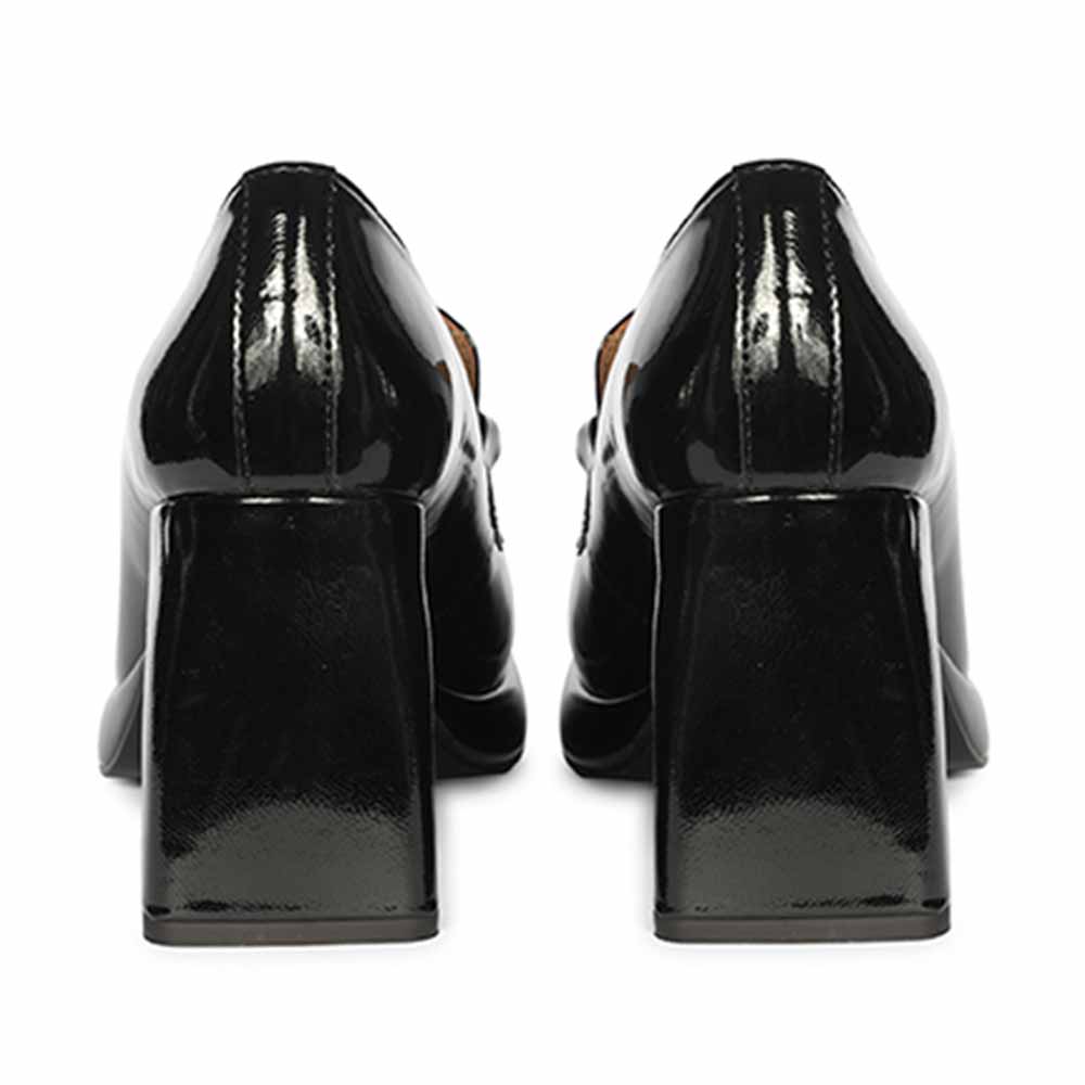 Saint Isadora Black Crinkle Patent Chain  Block Heel Moccasins