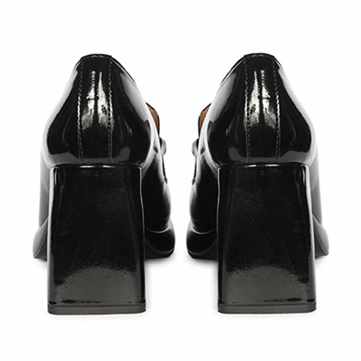 Saint Isadora Black Crinkle Patent Chain  Block Heel Moccasins