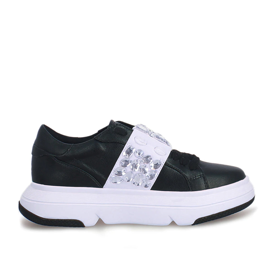 Saint Joanna Crystal Black Leather Sneakers: Elegant, comfortable footwear with a touch of sparkle, perfect for any occasion