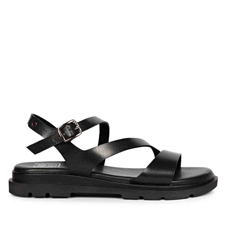 ViviBlu Kamla Black Leather Flat Sandals