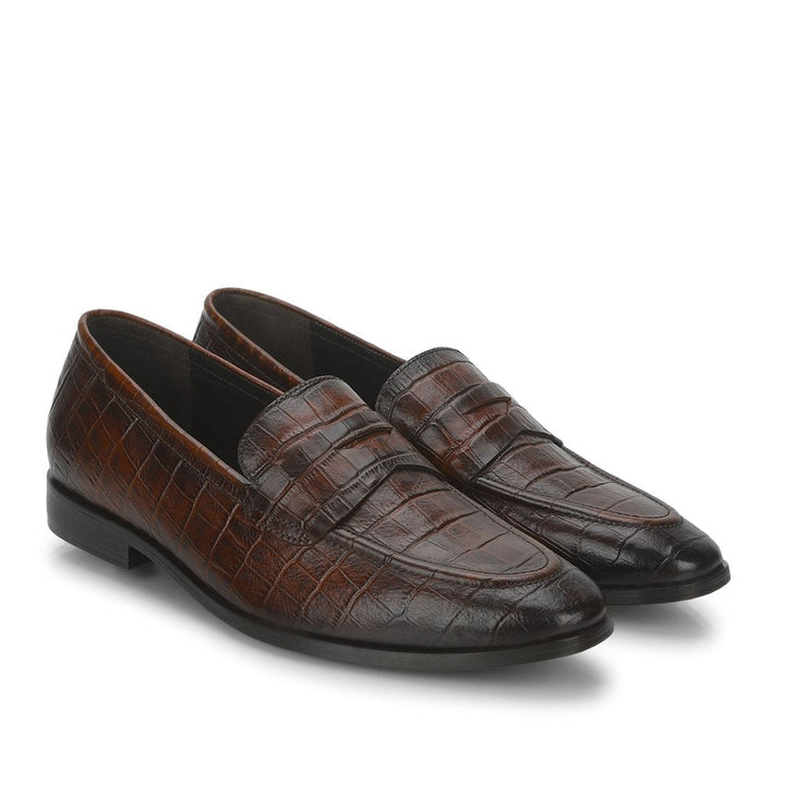 Saint Ansprand  Brown Croco Embossed Leather Loafers