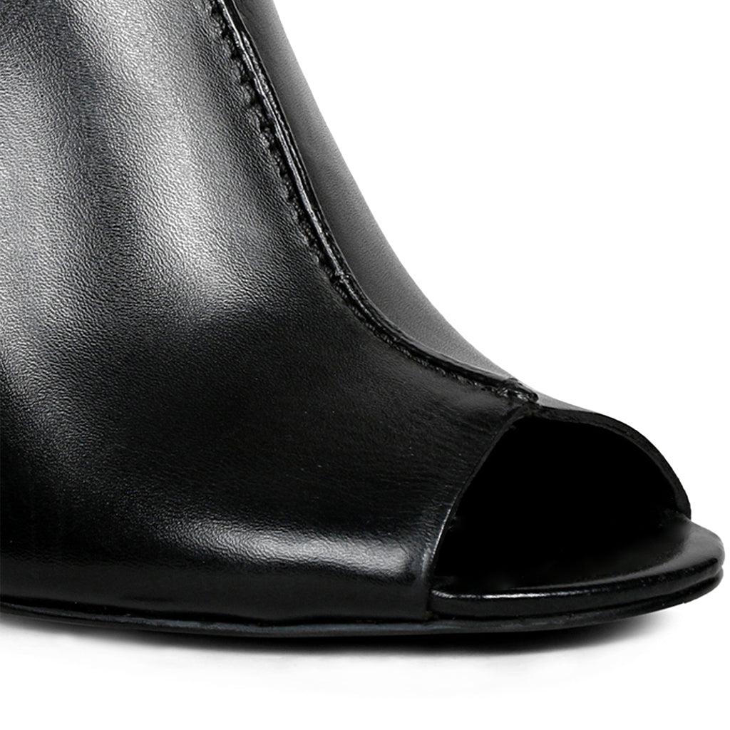 Amor Black Leather Block Heel Mules