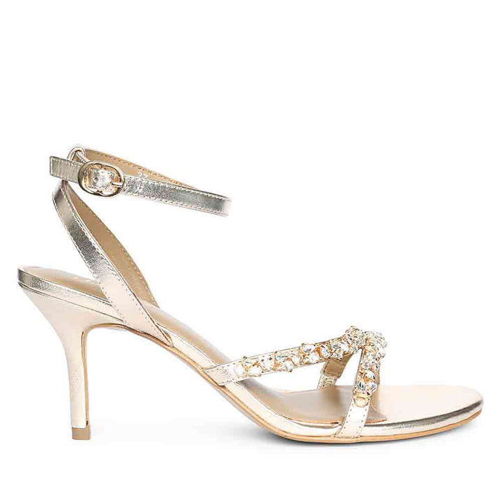 Saint Isla Stone Embellished Gold Leather Strappy Stilettos