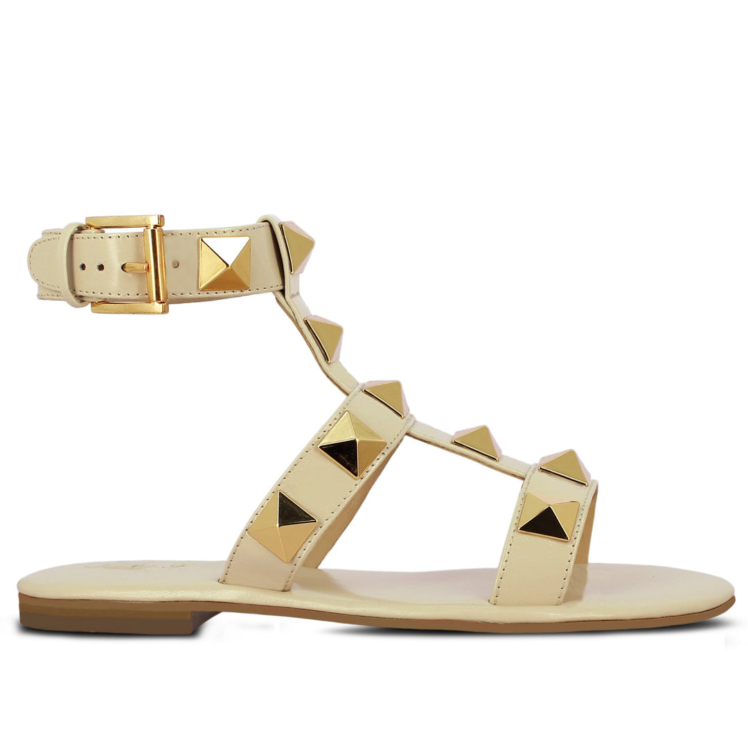 Saint Gaia Off White Leather Sandals with Flat Buckle - Stylish, comfortable footwear for a chic and casual look