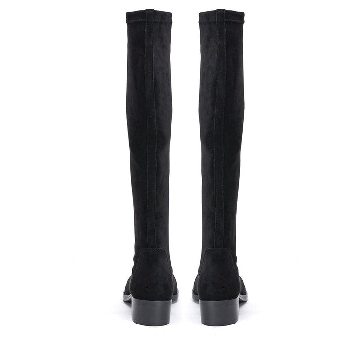 Saint Amy Black Stretch suede Leather Knee High Boots - SaintG