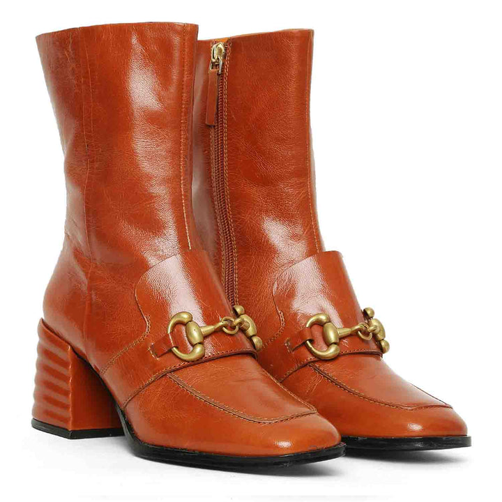 Saint Ambrosia Rust Distressed Leather High Ankle Boots - Stylish and rugged footwear with a vintage touch for a bold fashion statement