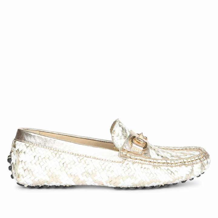 Saint Aurora Platin-White Handwoven Leather Horsebit Loafers