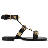 Saint Gaia Black Leather Flat Buckle Sandals