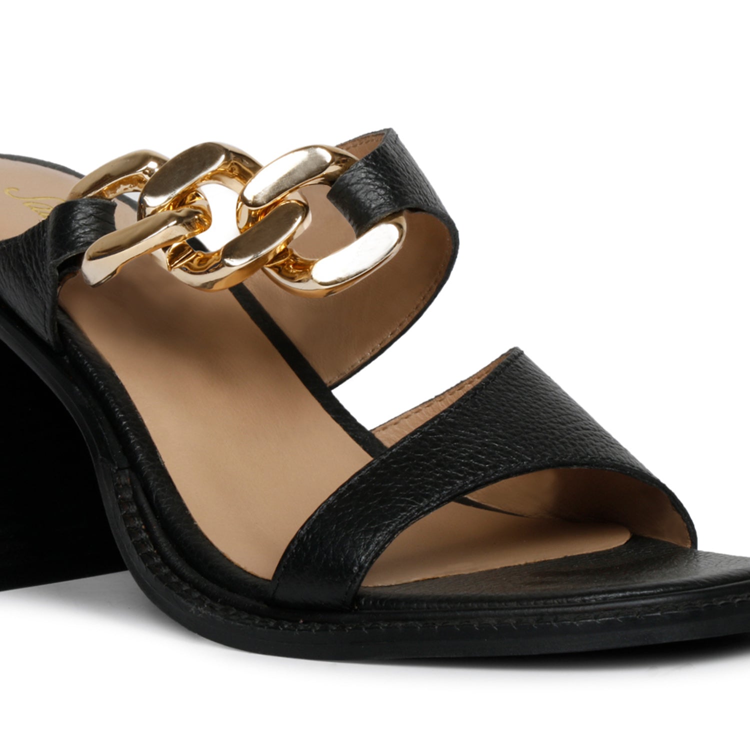 Saint Madrid Gold Chain Embellished Black Leather Block