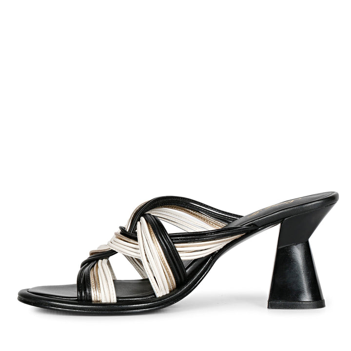 Black leather knotted strap heels by Saint Hailey