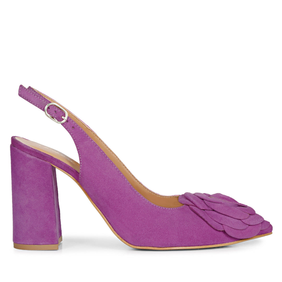 Stunning Saint Naiya Purple Pumps - Suede heels adorned with beautiful flowers. Your go-to choice for fashion-forward flair