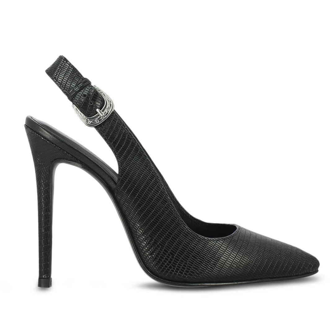 Eilish Black Snake Print Leather Buckle Kitten Heels