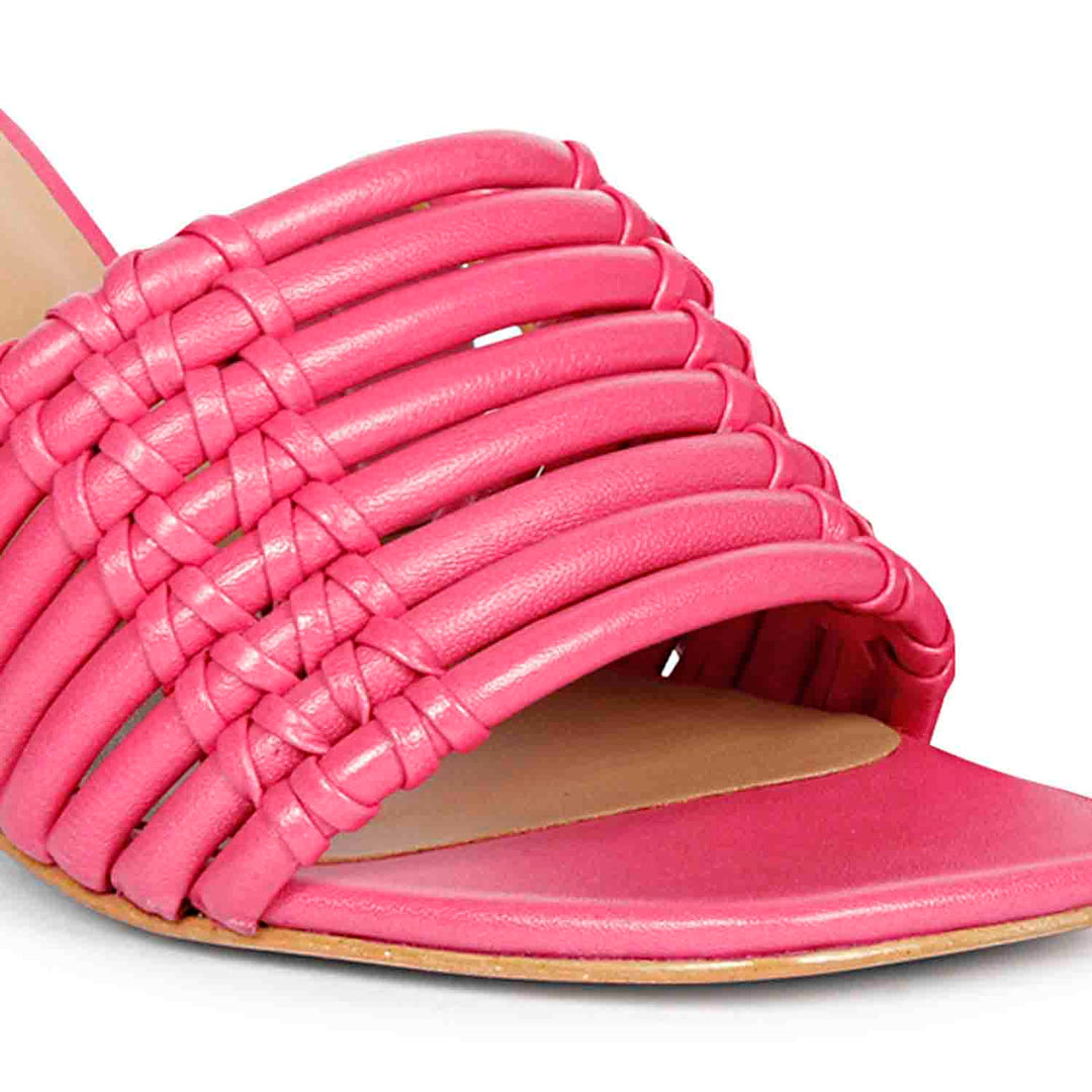 Strappy hot pink heels by Saint Bethany - elevate your style with these leather block heels