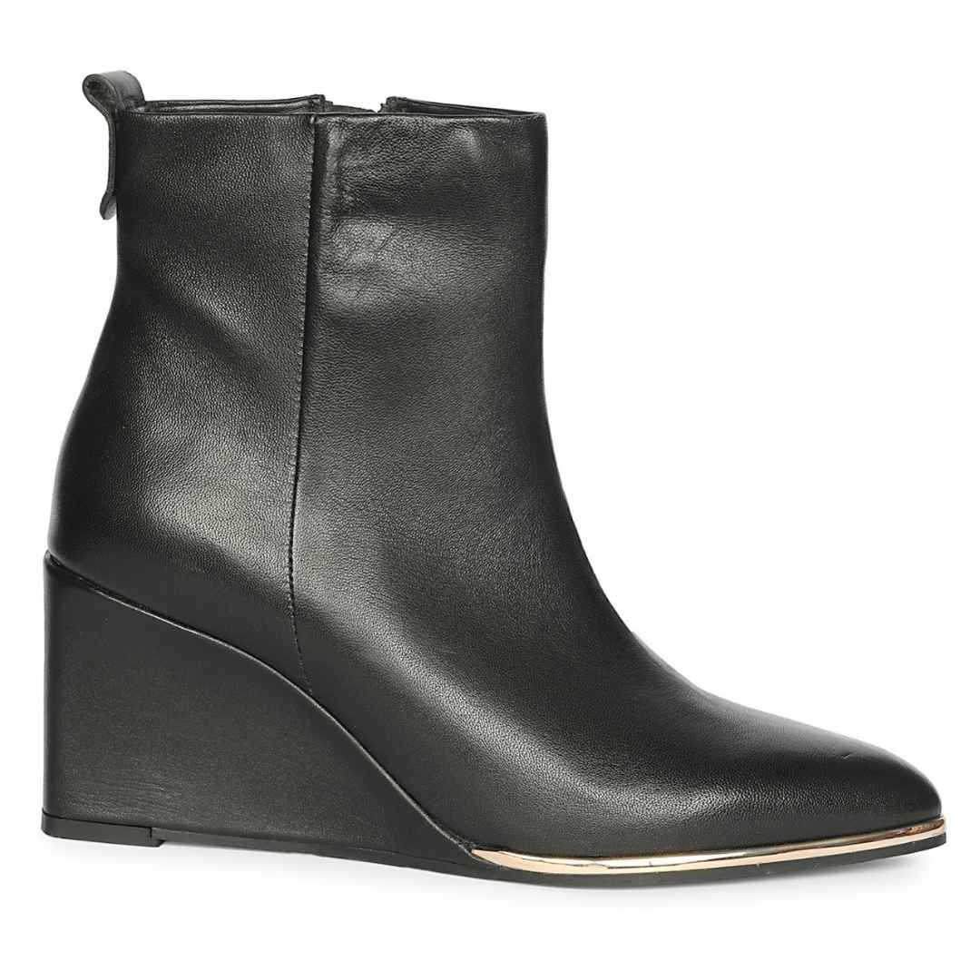 Saint Maelis Black Leather Wedge heel Ankle boots