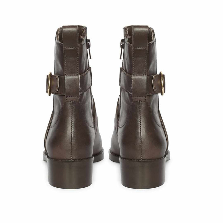 Saint Valentina Gold Buckle Brown Leather Ankle Boots