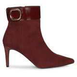 Saint Isabeau Gold Buckle Bordo Suede Stiletto Ankle Boots