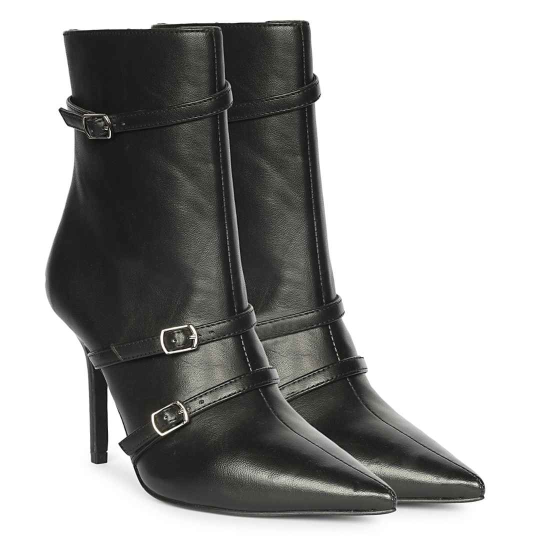 Saint Hesper Black Leather Buckle Straps High Ankle Boots