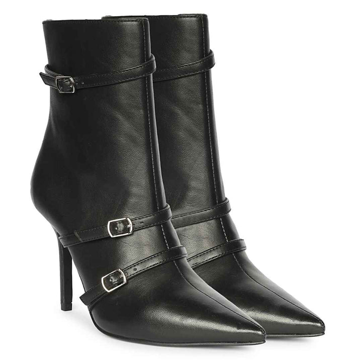 Saint Hesper Black Leather Buckle Straps High Ankle Boots