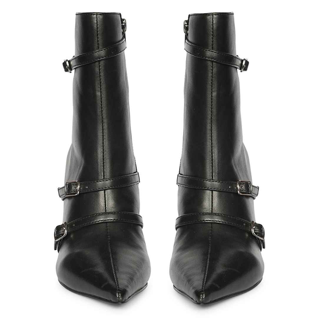 Saint Hesper Black Leather Buckle Straps High Ankle Boots