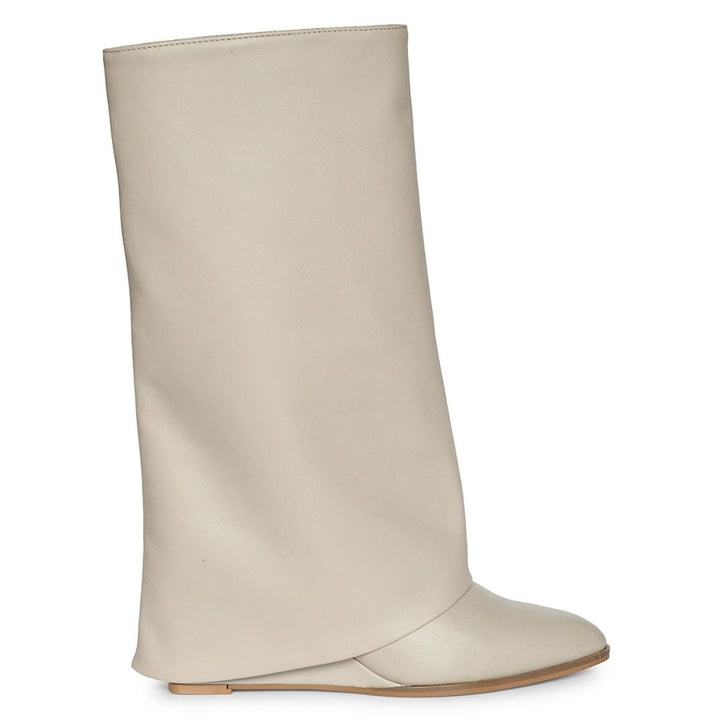 Saint  Harlow Stone Leather Fold-Over Hidden Wedge Long Boots
