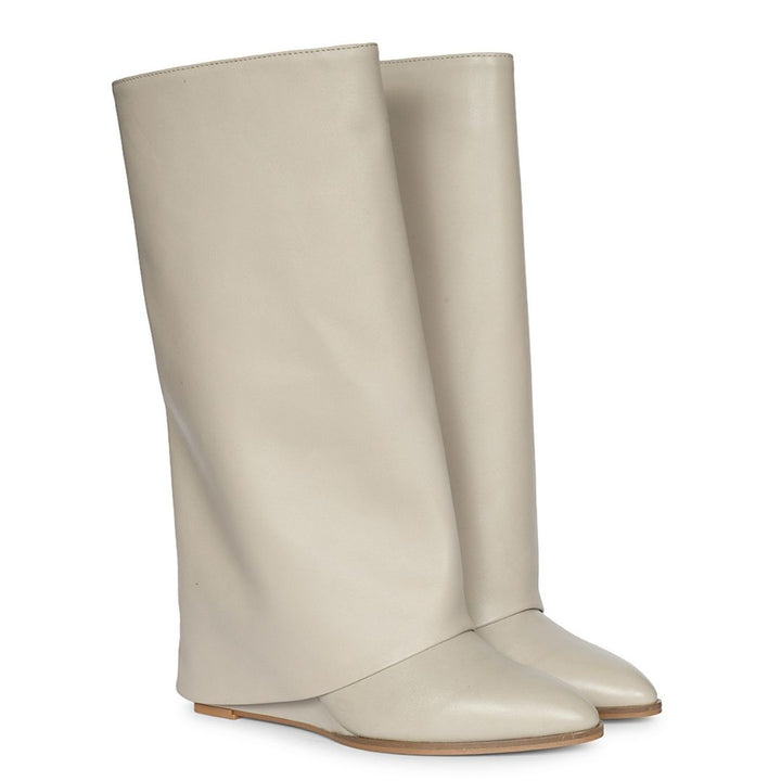 Saint  Harlow Stone Leather Fold-Over Hidden Wedge Long Boots