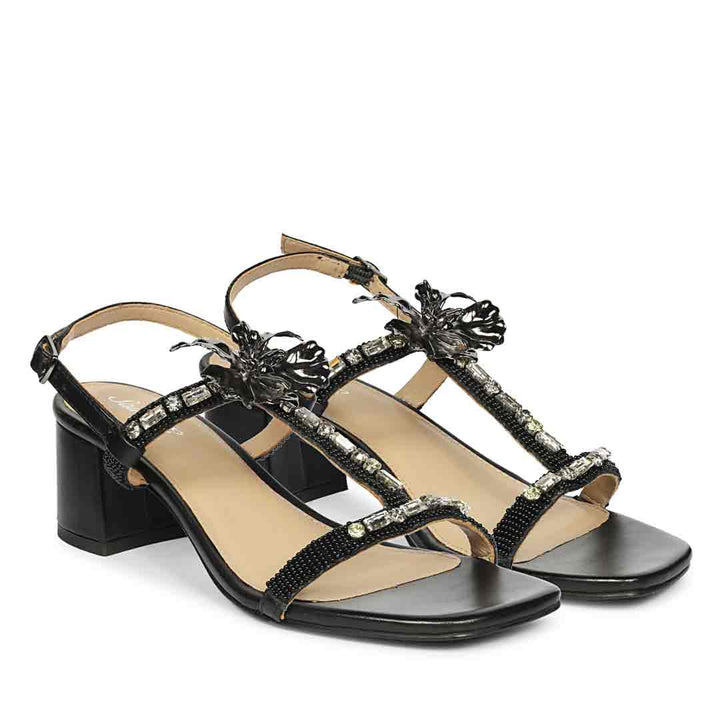 Saint Diva Embellished Black Block Heels