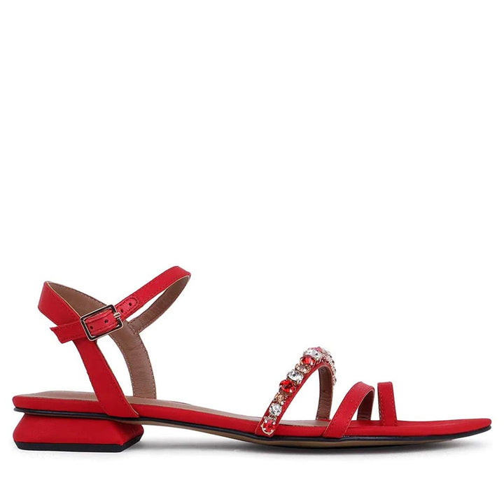 Saint Annie Stone Embellished Red Nylon Fabric Sandals