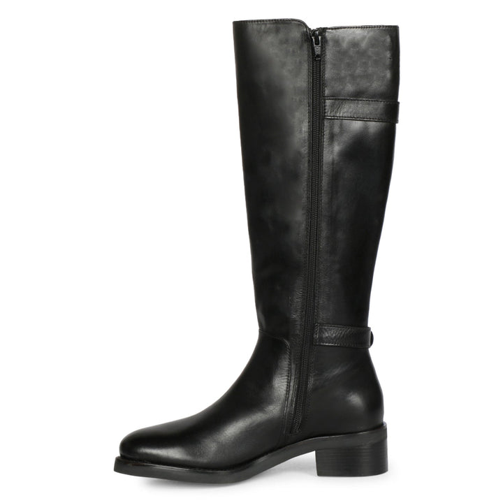 Saint Bijou Buckle Decorative Black Leather Long Boots