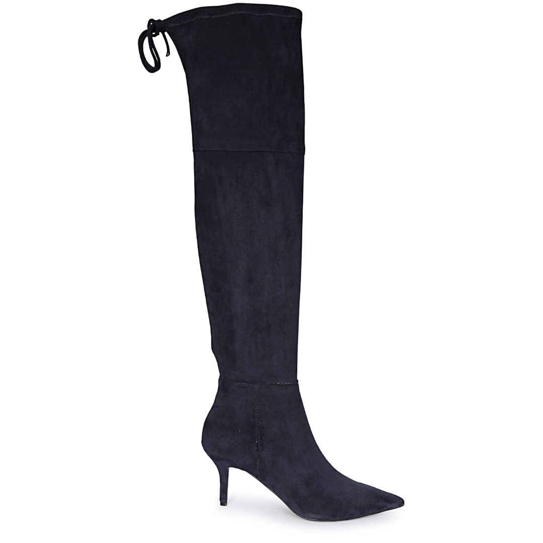 Saint Elodie Navy Stretch Suede Thigh High Boots