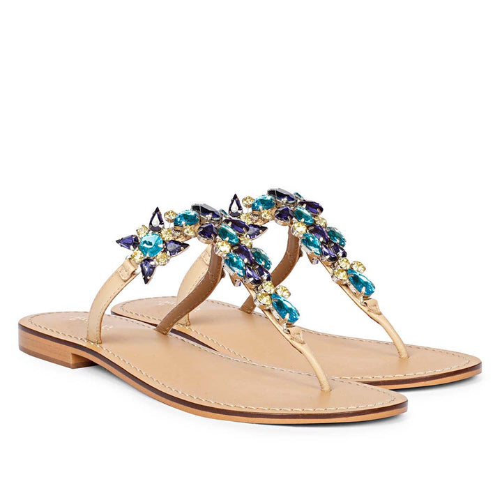 Saint Fleur Multi Stone Embellished Natural Leather Flats