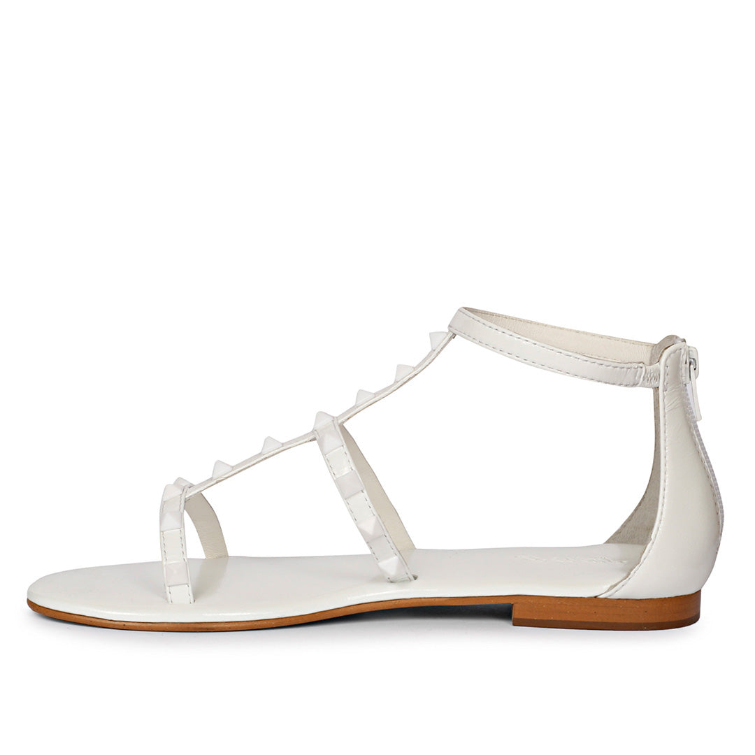 Saint Opal White Pyramid Stud Patent Leather Sandals