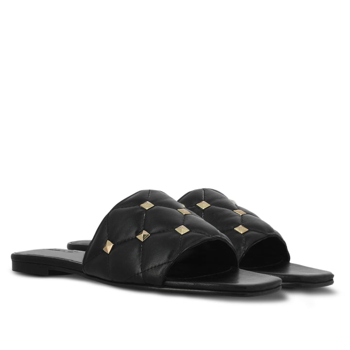 Saint Ludovica Black Leather Slides: Handcrafted elegance for ultimate comfort and style