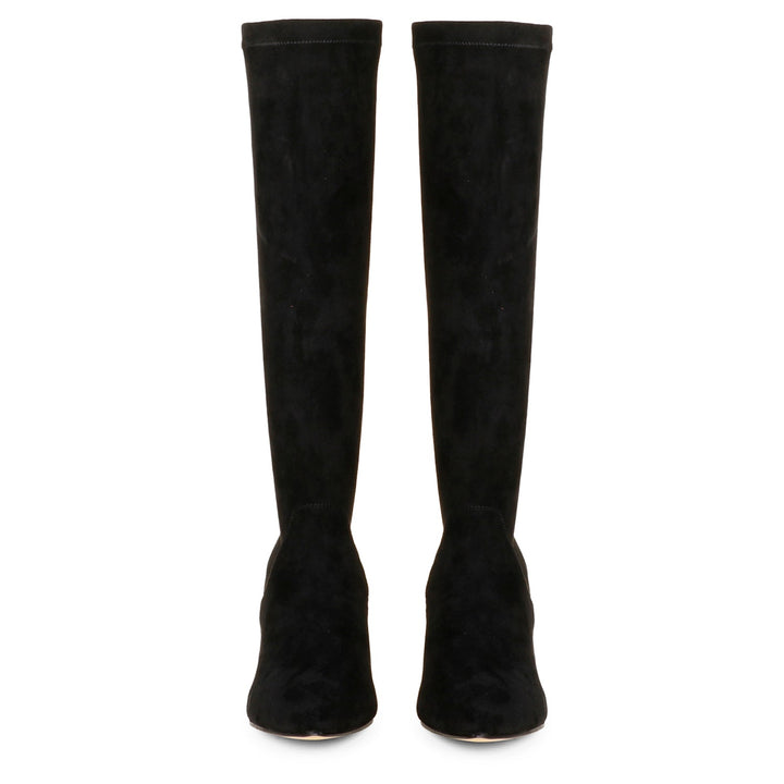 Saint Jemima Black Stretch Suede Kitten Heel Knee High Boots - SaintG India