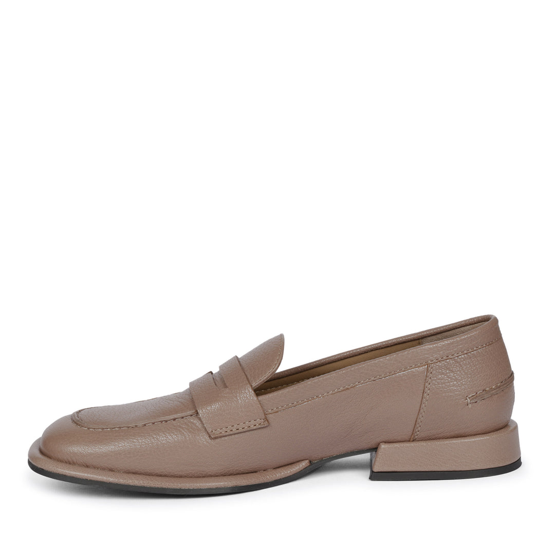 Saint Carla Taupe Leather Saddle Strap Moccasins